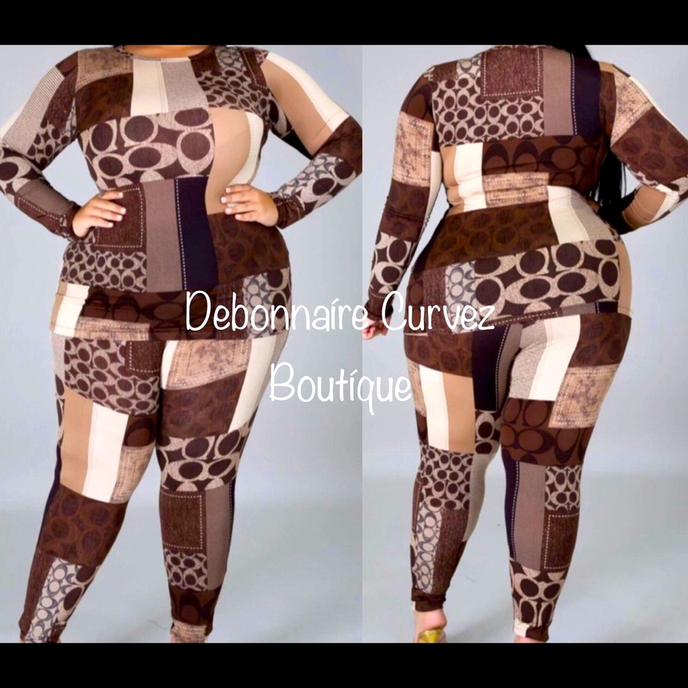 Brown & Tan “C” 2-Piece Pant Set